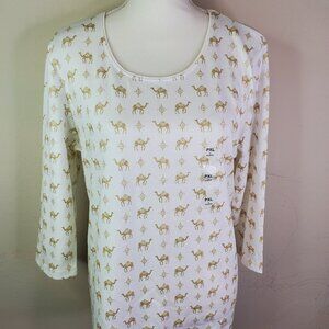 Karen Scott womens White Gold Camel Print Top PXL